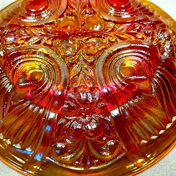 Carnival Glass Iridescent Marigold Divided Relish Dish with Handle Indiana Glass - Picture 8 of 9